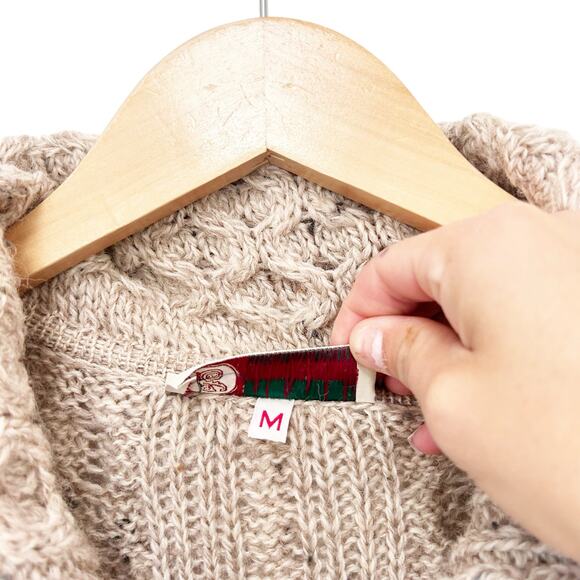 Stanoun Tan Merino Wool Made in Ireland Knit Longline Cardigan Sz M - Picture 4 of 7